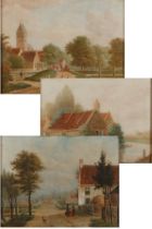 A lot consisting of (3) Dutch scenes. watercolor on paper. Approx. 1830.
