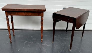 A drop-leaf table and a mahogany veneered folding gaming table.