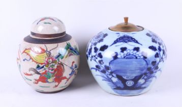 A Chinese family rose with a depiction of immortals and a florally decorated storage jar.