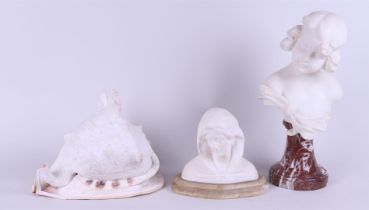 Lot of 2 White Marble Busts (Young Girl and Madonna)