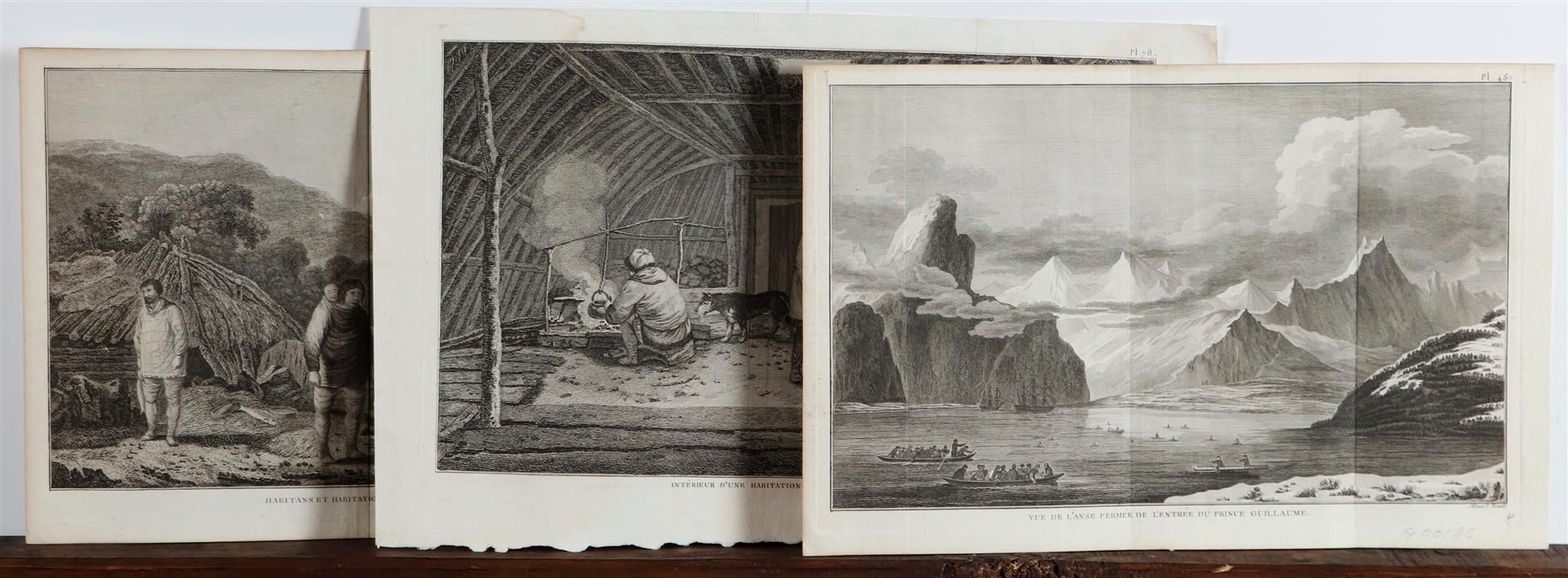 A lot consisting of (3) various engravings with topographical landscapes (James Cook), 18th century.