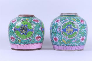 A set of two famille rose ginger jars. China, 18th century.