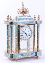 Cloisonné Mantel Clock with Cut Glass (Brass in Poor Condition)