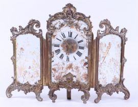 Louis XV-Style Three-Strike Alarm Clock with Dried Flowers Behind Glass (Approx. 1880)