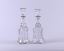 A pair of fine pinched decanters for sherry or port, ca. 1900.