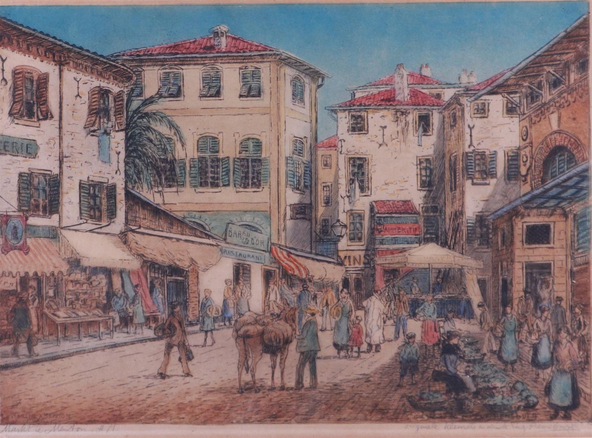 Eugène Rensburg (The Hague 1872 - 1956), View of the Menton market, signed and annotated with title 