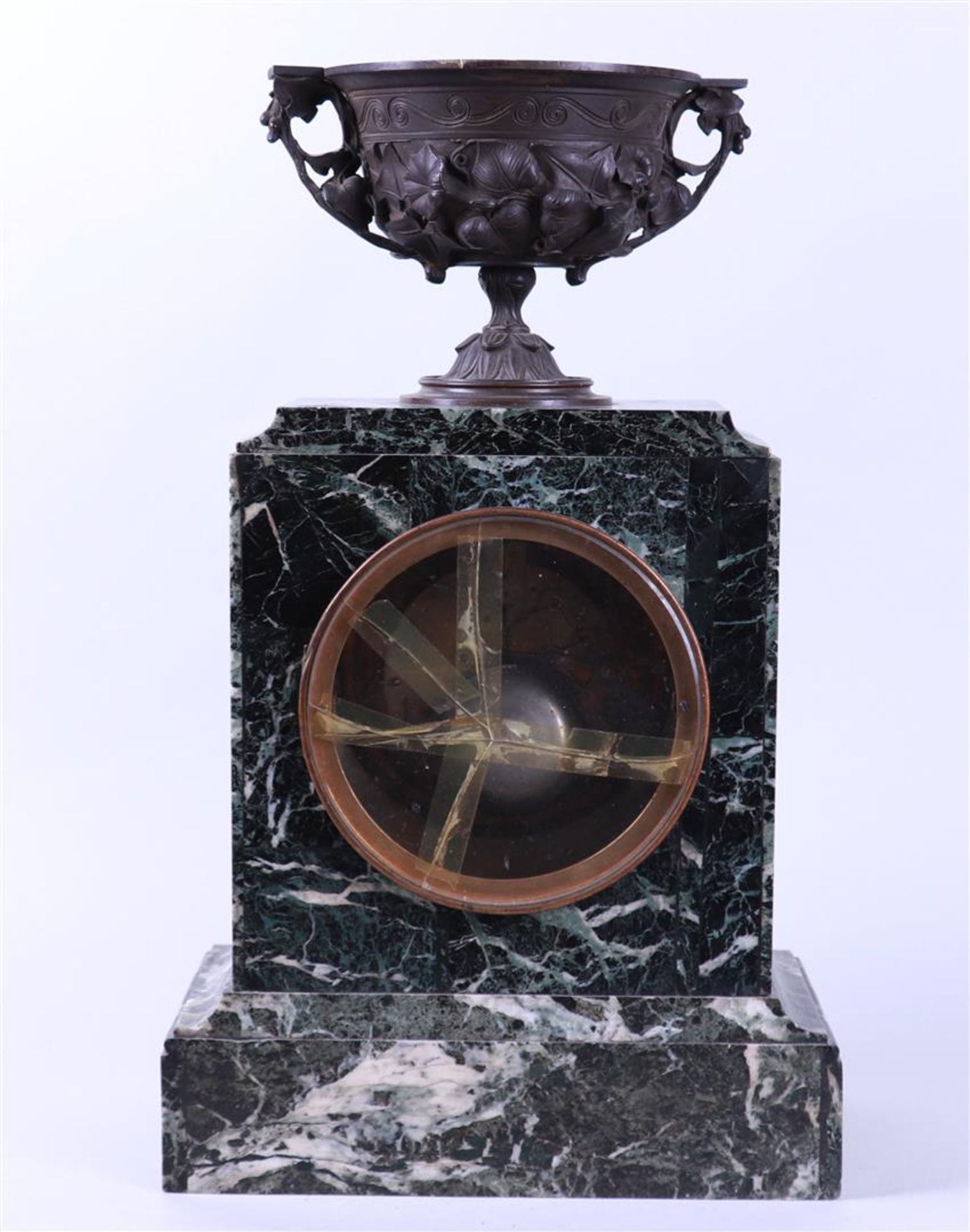 Marble Mantel Clock with a Bronze Chestnut Vase on Top (Ca. 1900) - Image 2 of 3