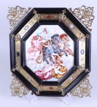 Italian Capodimonte porcelain plaque depicting Luna, the Goddess of the moon on triumphal chariot