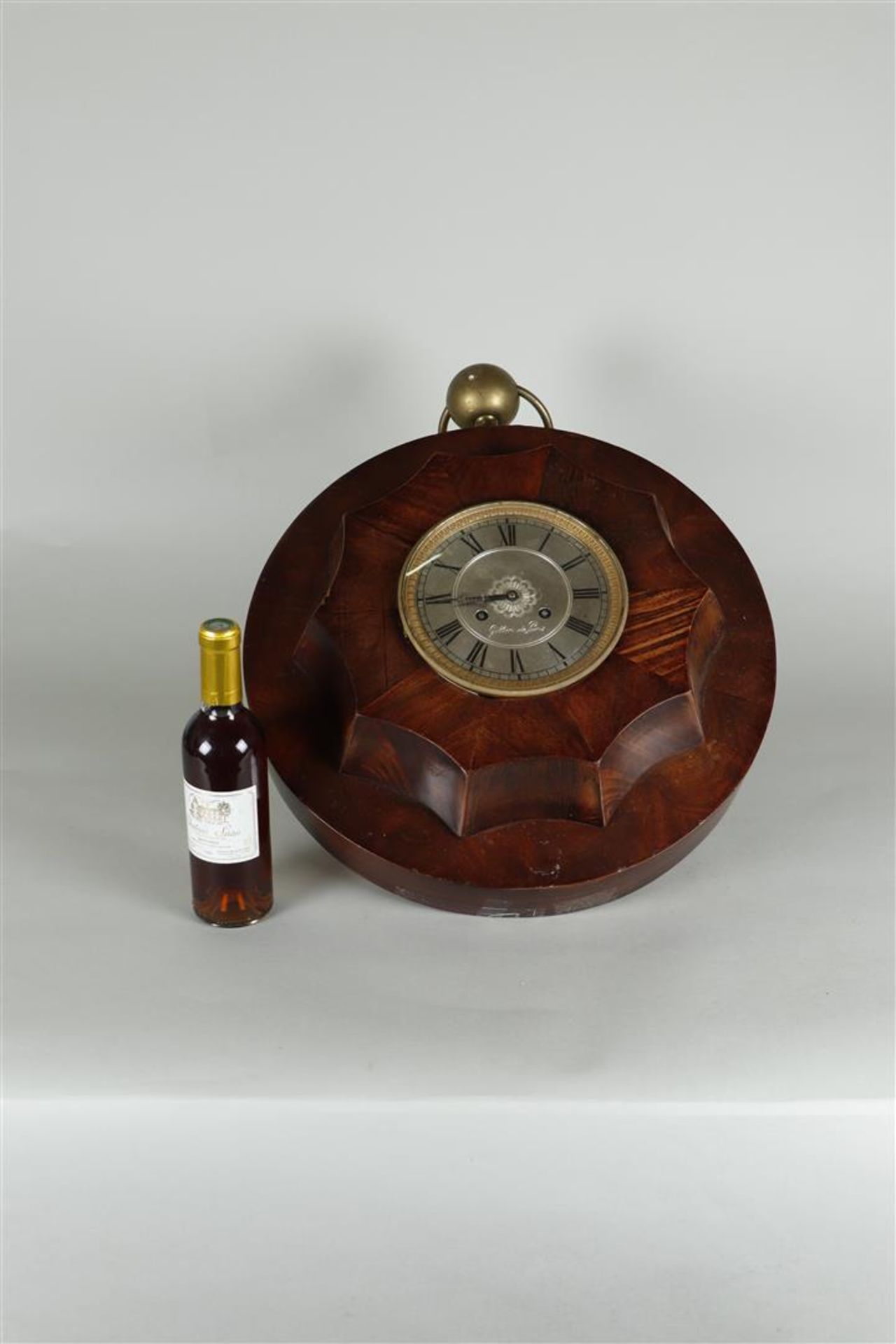 Large Mahogany Mantel Clock in the Shape of a Pocket Watch