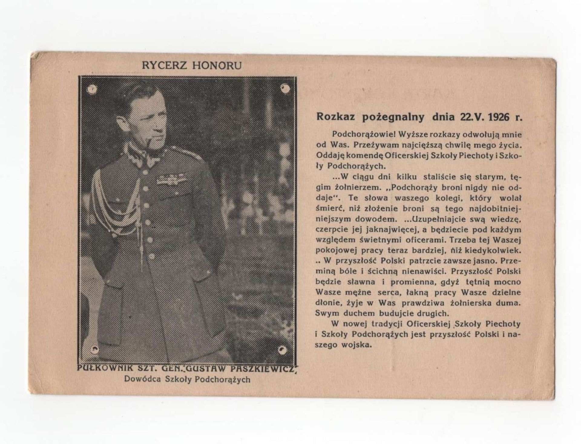 pre-WW2 Polish Postcard with Colonel Gustaw Paszkiewicz