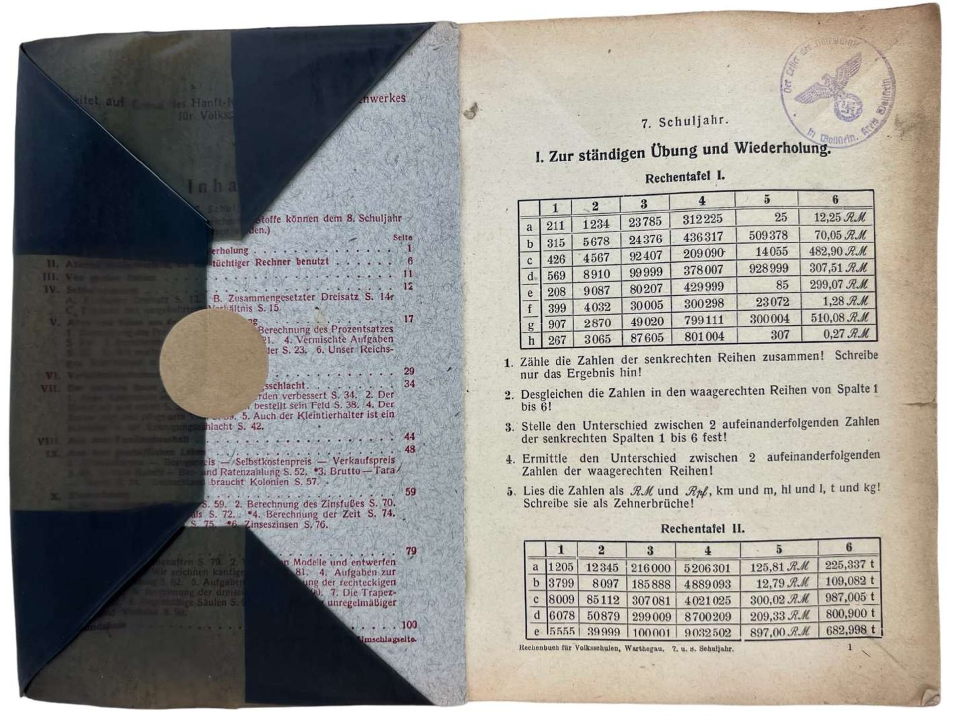 WW2 German Book "Rechenbuch fur Volksschulen, Reichsgau Wartheland" - Image 2 of 2