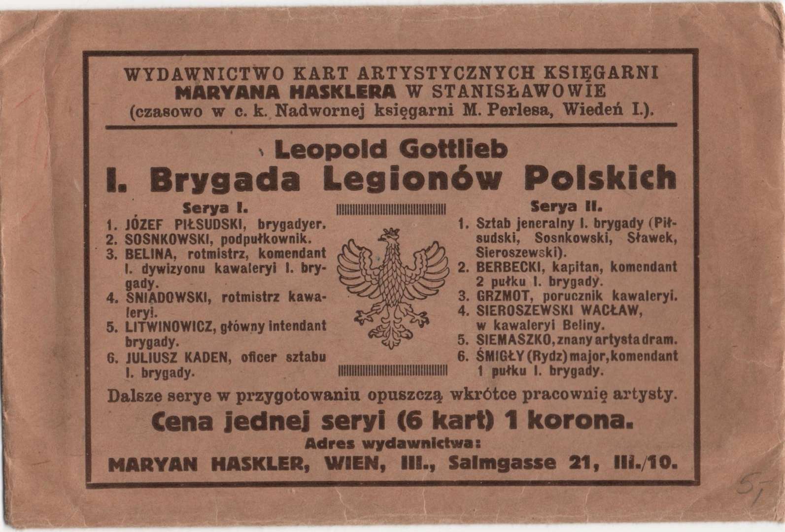 pre-WW2 Polish Leopold Gottlieb, envelope, published by 1st Legion Brigade