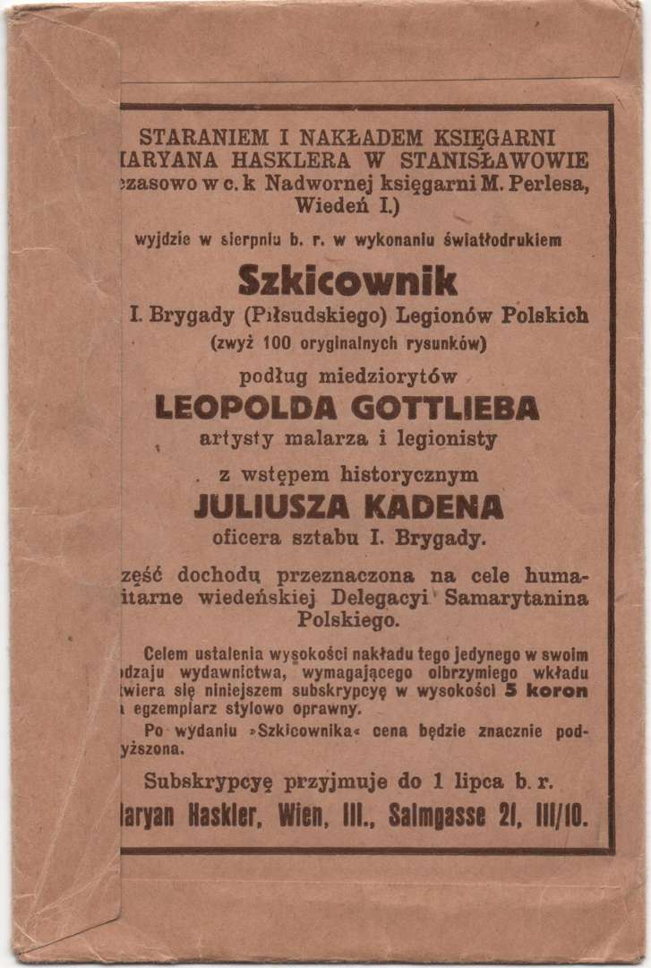 pre-WW2 Polish Leopold Gottlieb, envelope, published by 1st Legion Brigade - Image 2 of 2