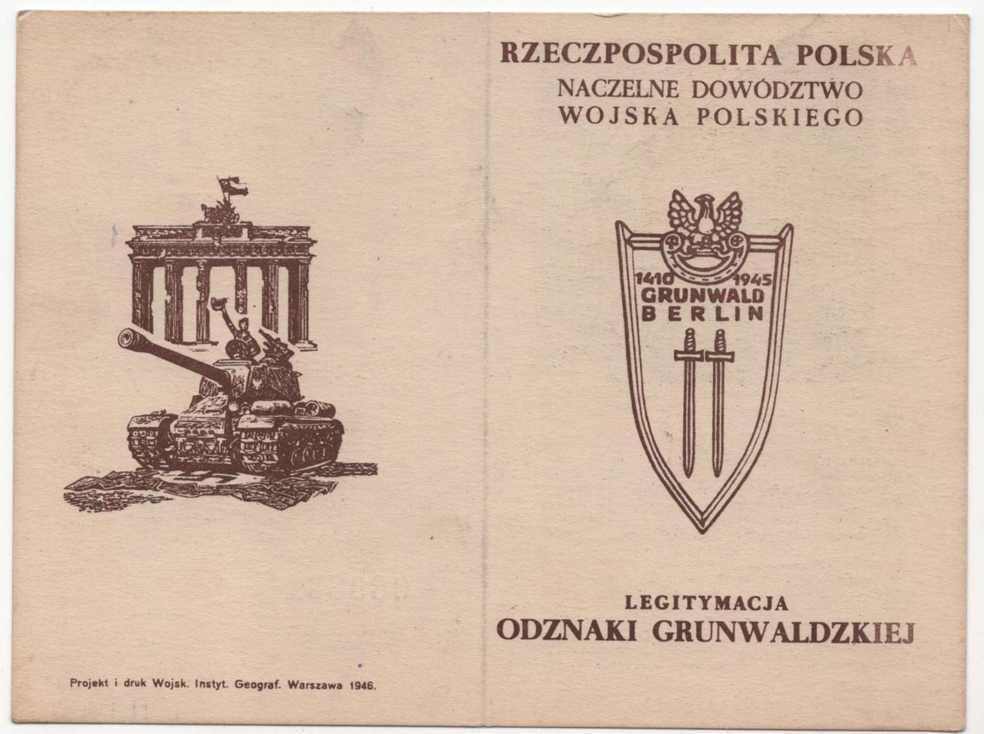 Polish People's Republic - Legitymacja Odznaka Grunwaldu 1947 Moskwa - Bild 2 aus 2