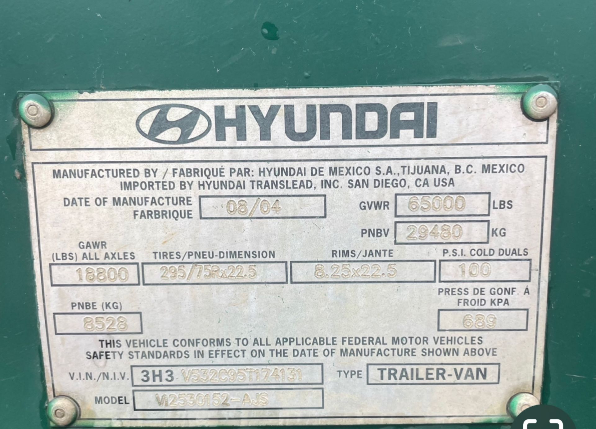 2005 HYTR Van Trailer 53’ Tandem Axel Has Title, VIN 3H3V532C95T174131 - A $25 TITLE FEE WILL BE - Image 6 of 18