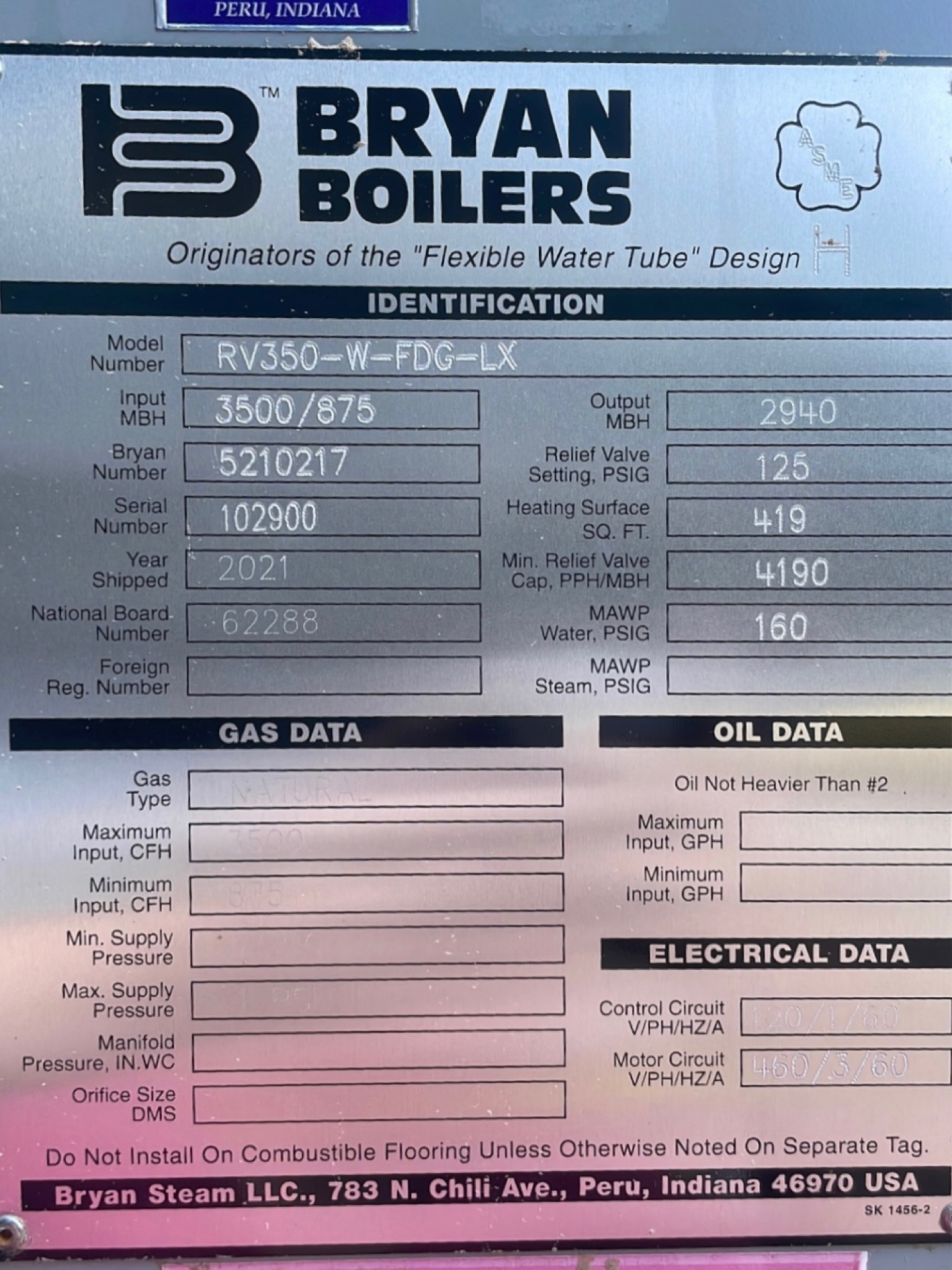 2021 Bryan Boiler Model RV350-W-FDG-LX NON OPERATIONAL - Image 5 of 6
