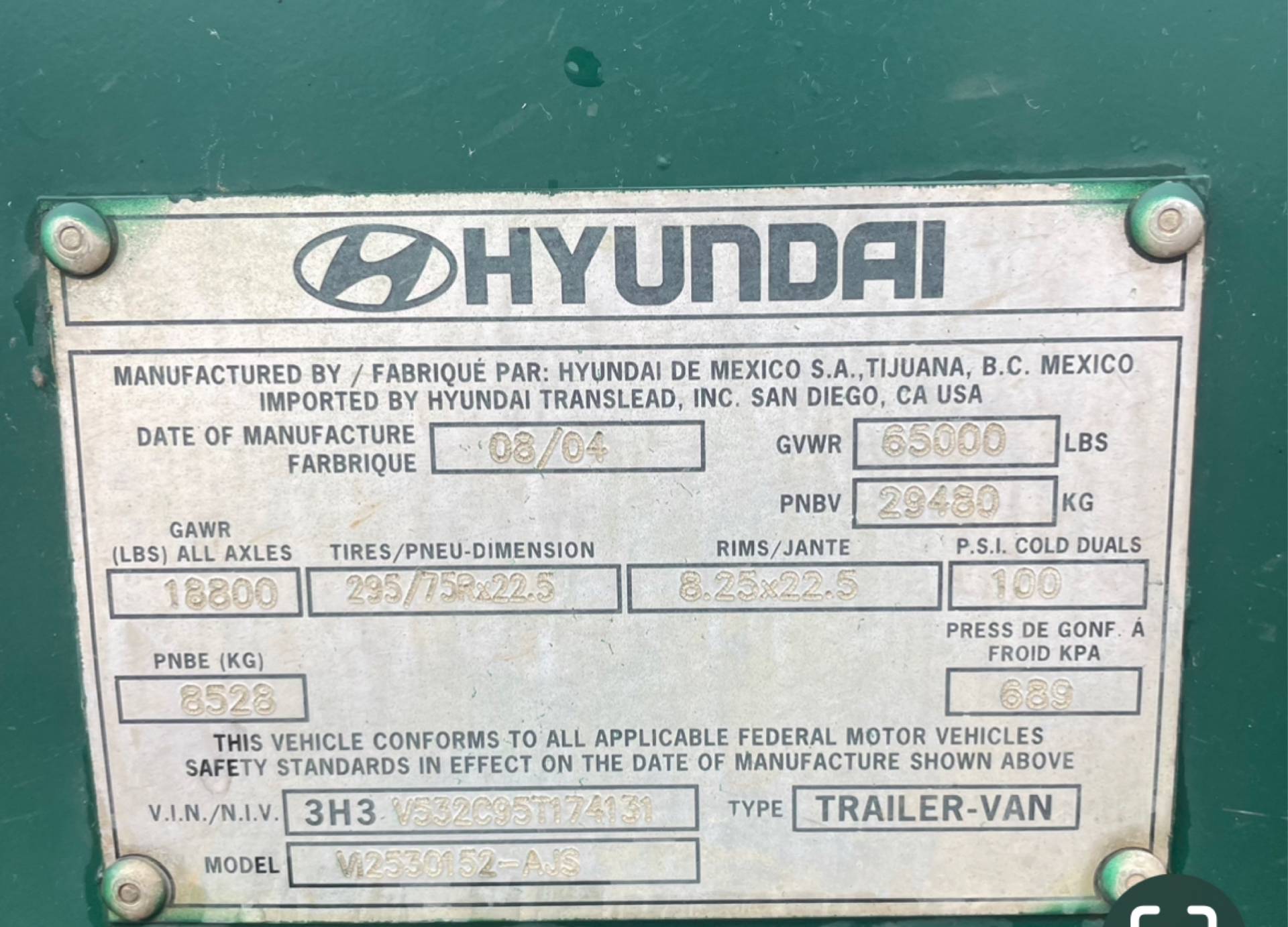 2005 HYTR Van Trailer 53’ Tandem Axel Has Title, VIN 3H3V532C95T174131 - A $25 TITLE FEE WILL BE - Image 5 of 18