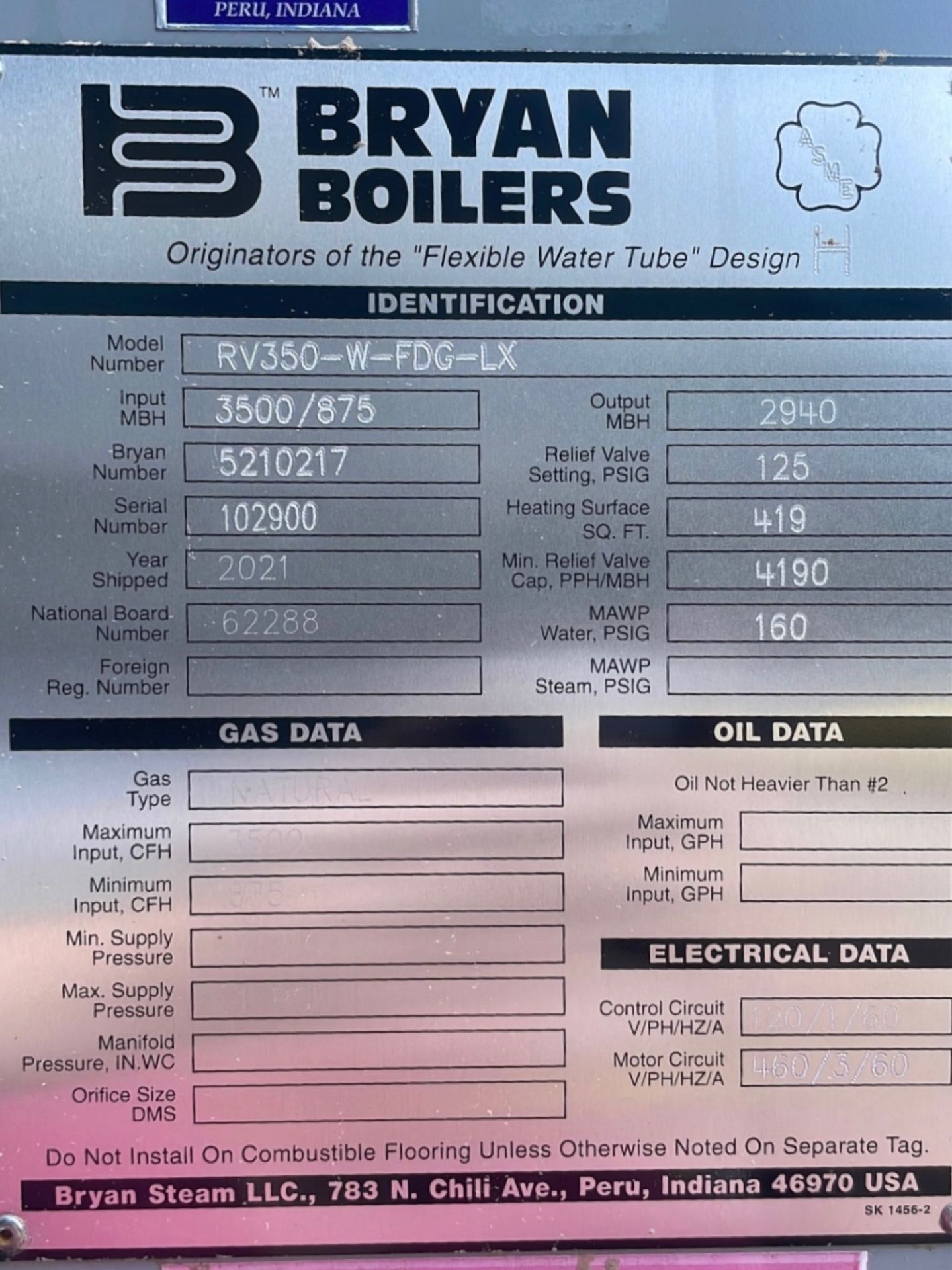 2021 Bryan Boiler Model RV350-W-FDG-LX NON OPERATIONAL - Image 6 of 6