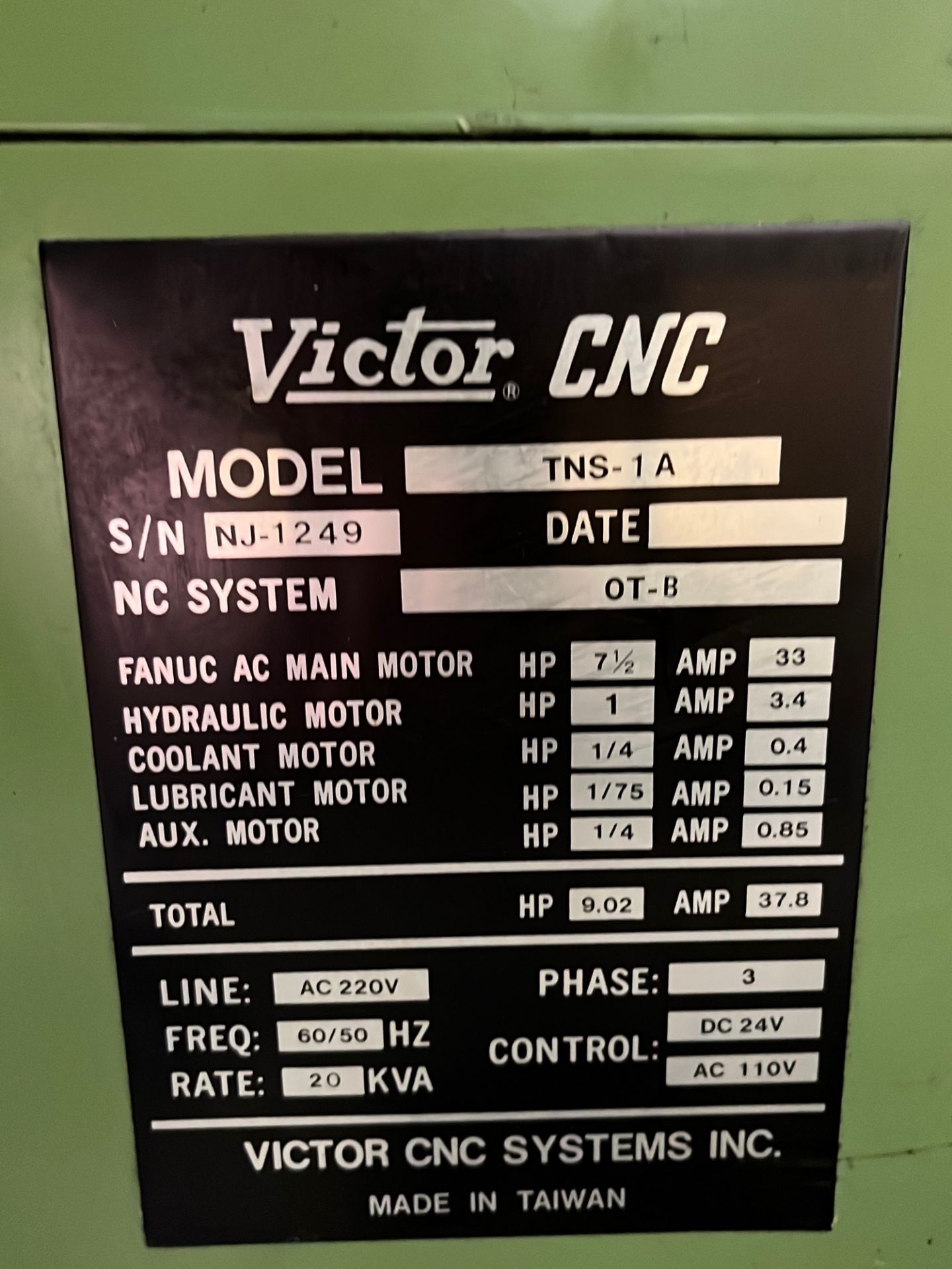 Victor TNS-1A CNC Lathe w/ Fanuc O-T Control - A $800 Rigging fee will be added to the winning invoi - Image 5 of 7