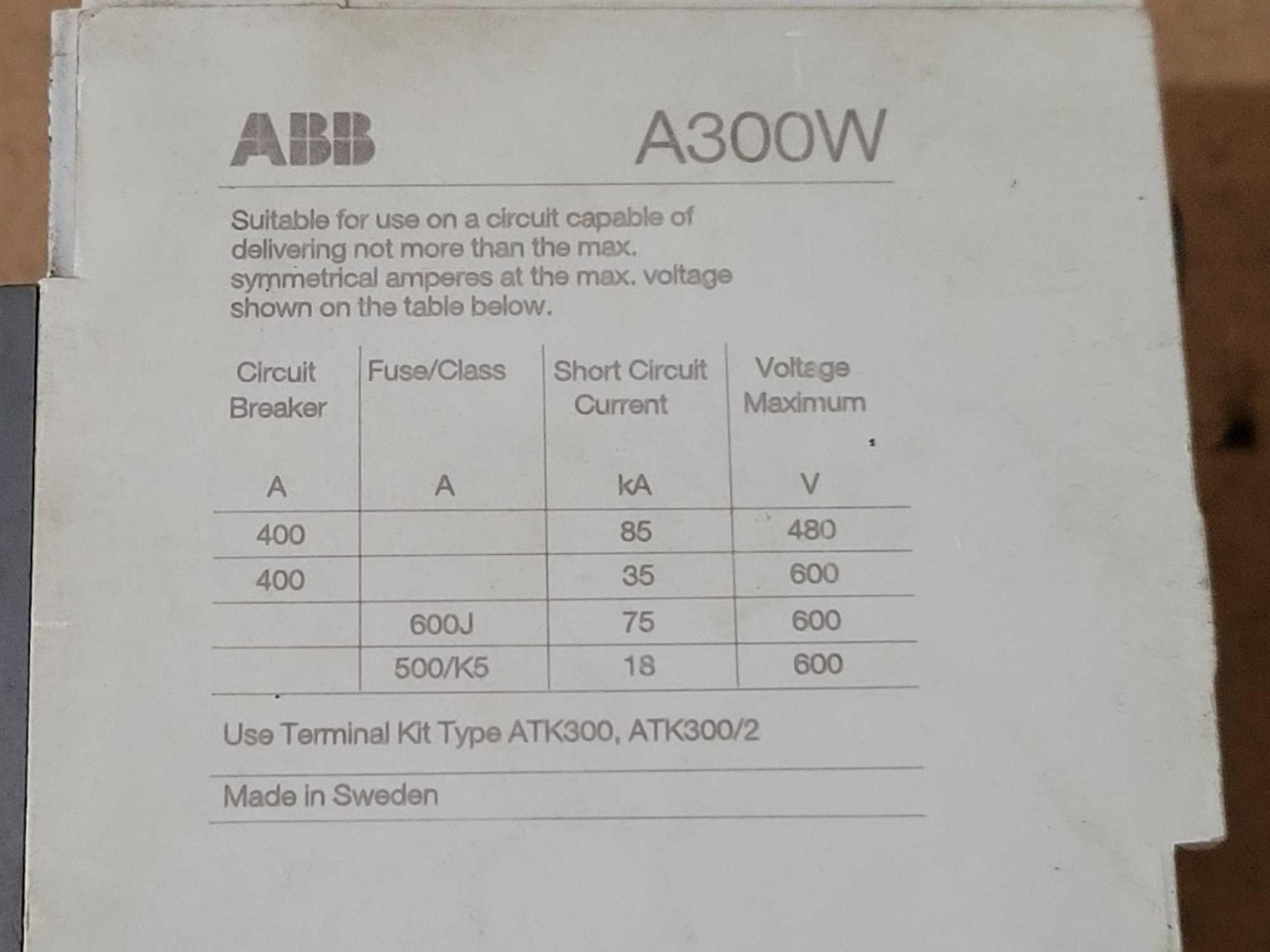 LOT OF 2 ABB A300W-20 WELDING ISOLATION CONTACTOR - Image 5 of 5