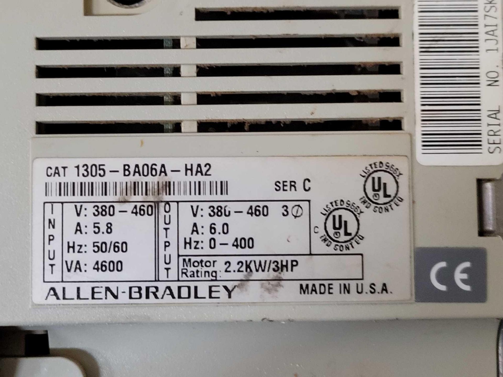 LOT OF 2 ALLEN BRADLEY 1305 AC DRIVE [1] 1305-BA06A-HA2 /C [1] 1305-BA06A /C - Image 3 of 4