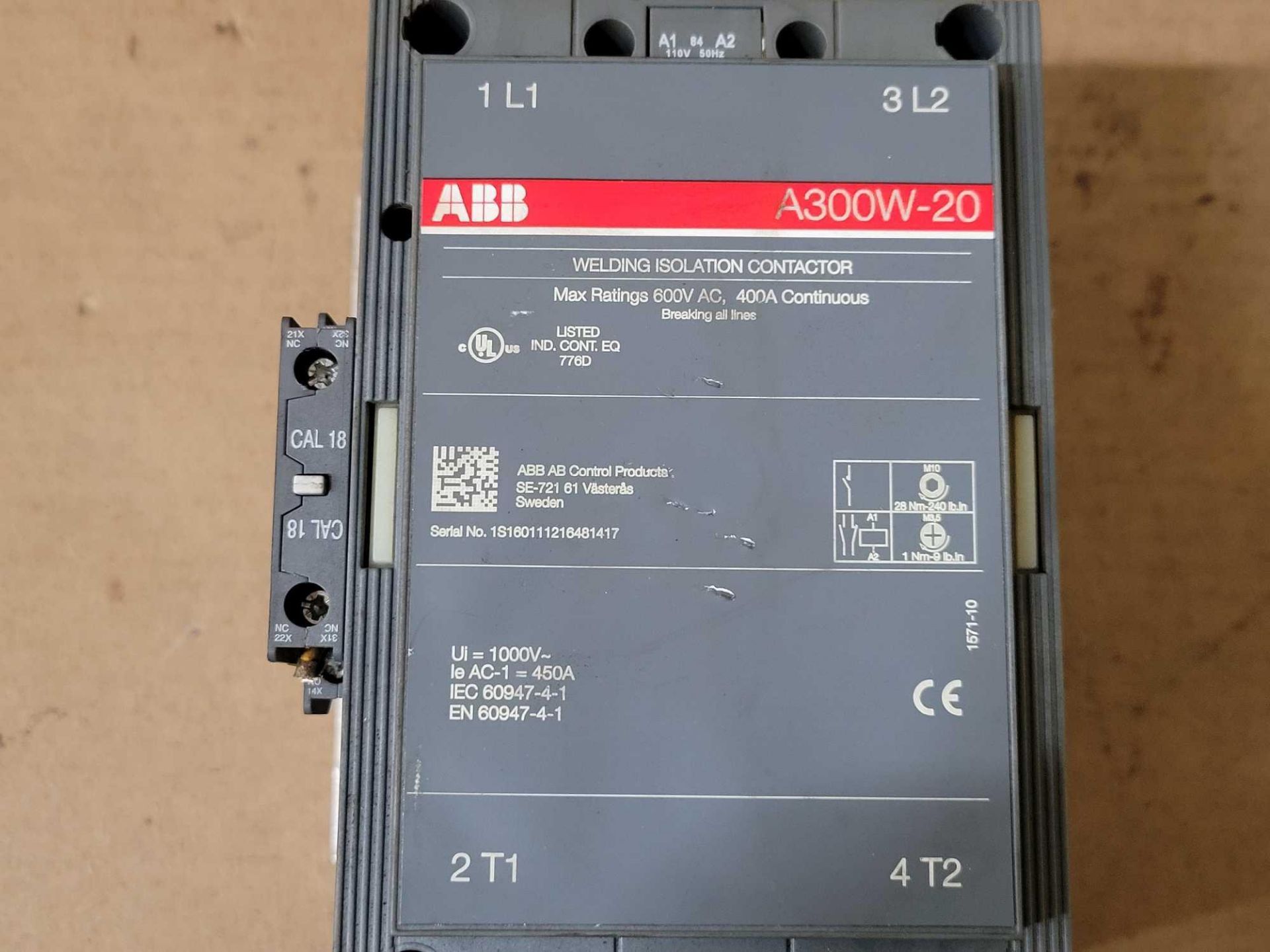 LOT OF 2 ABB A300W-20 WELDING ISOLATION CONTACTOR - Image 3 of 5