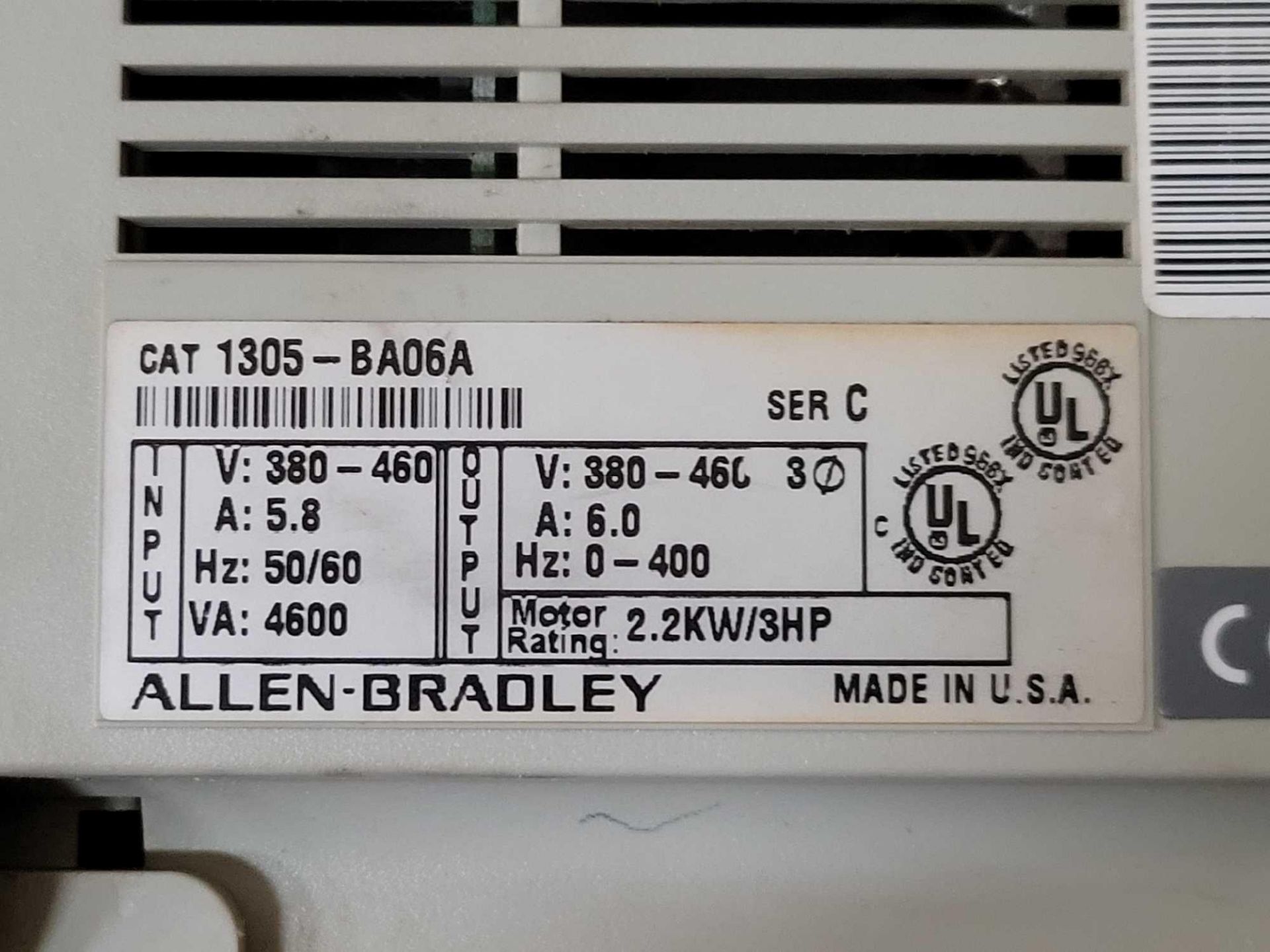 LOT OF 2 ALLEN BRADLEY 1305 AC DRIVE [1] 1305-BA06A-HA2 /C [1] 1305-BA06A /C - Image 4 of 4