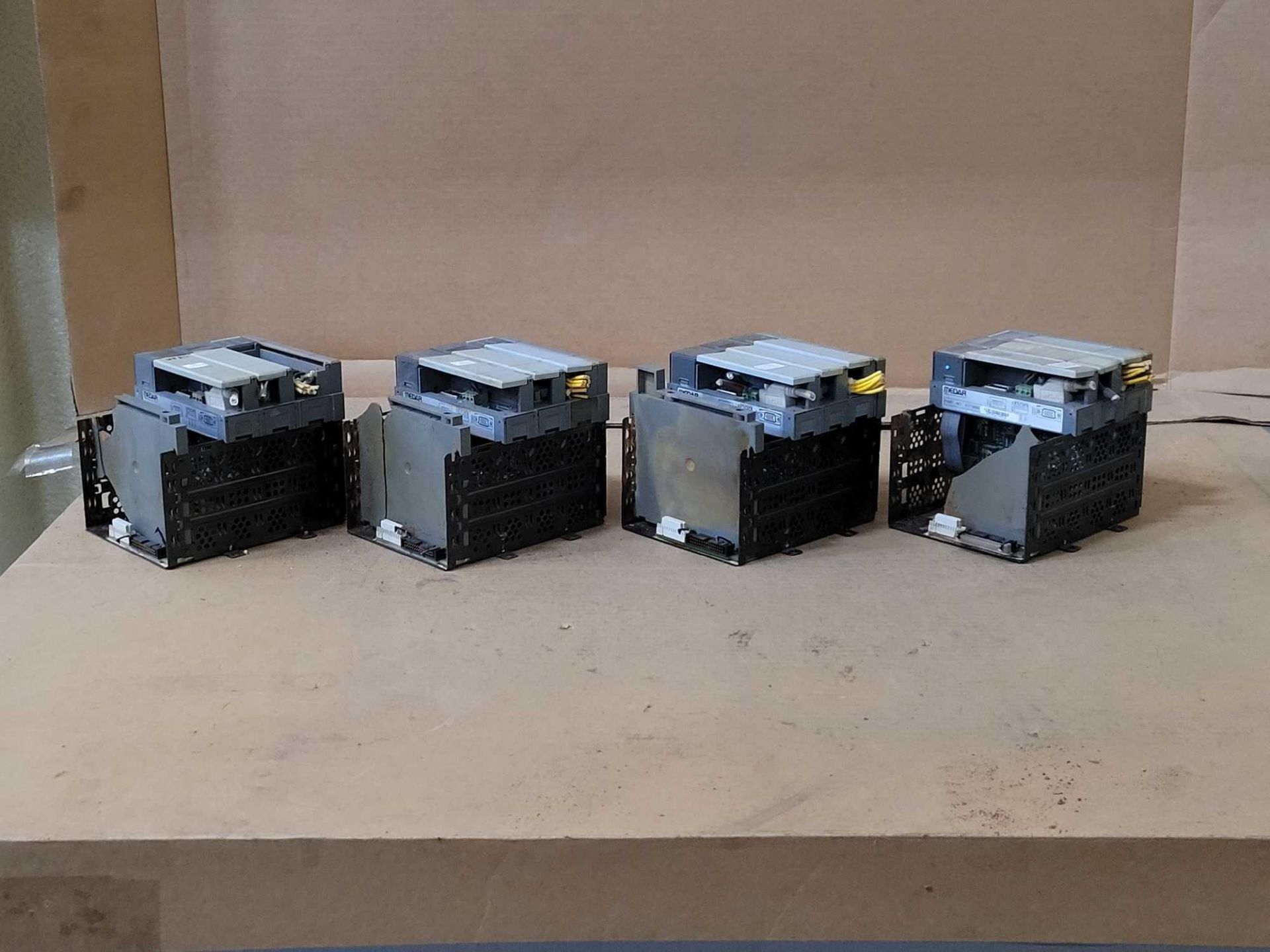 LOT OF 4 ALLEN BRADLEY 1746-A4 4-SLOT CHASSIS W/ [1] MEDAR 917-0050 [1] ALLEN BRADLEY 1747-SDN [1] A