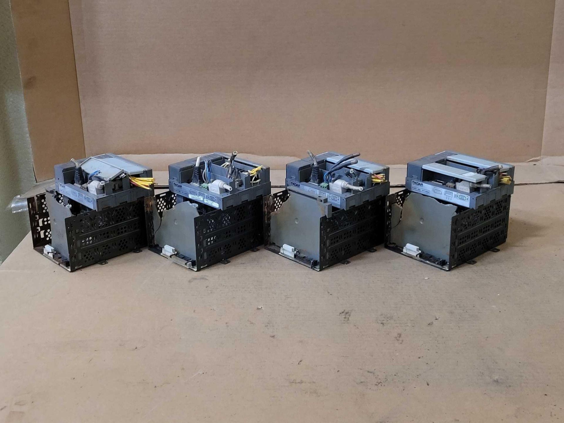 LOT OF 4 ALLEN BRADLEY 1746-A4 4-SLOT CHASSIS W/ [1] MEDAR 917-0050 [1] ALLEN BRADLEY 1747-SDN [1] A