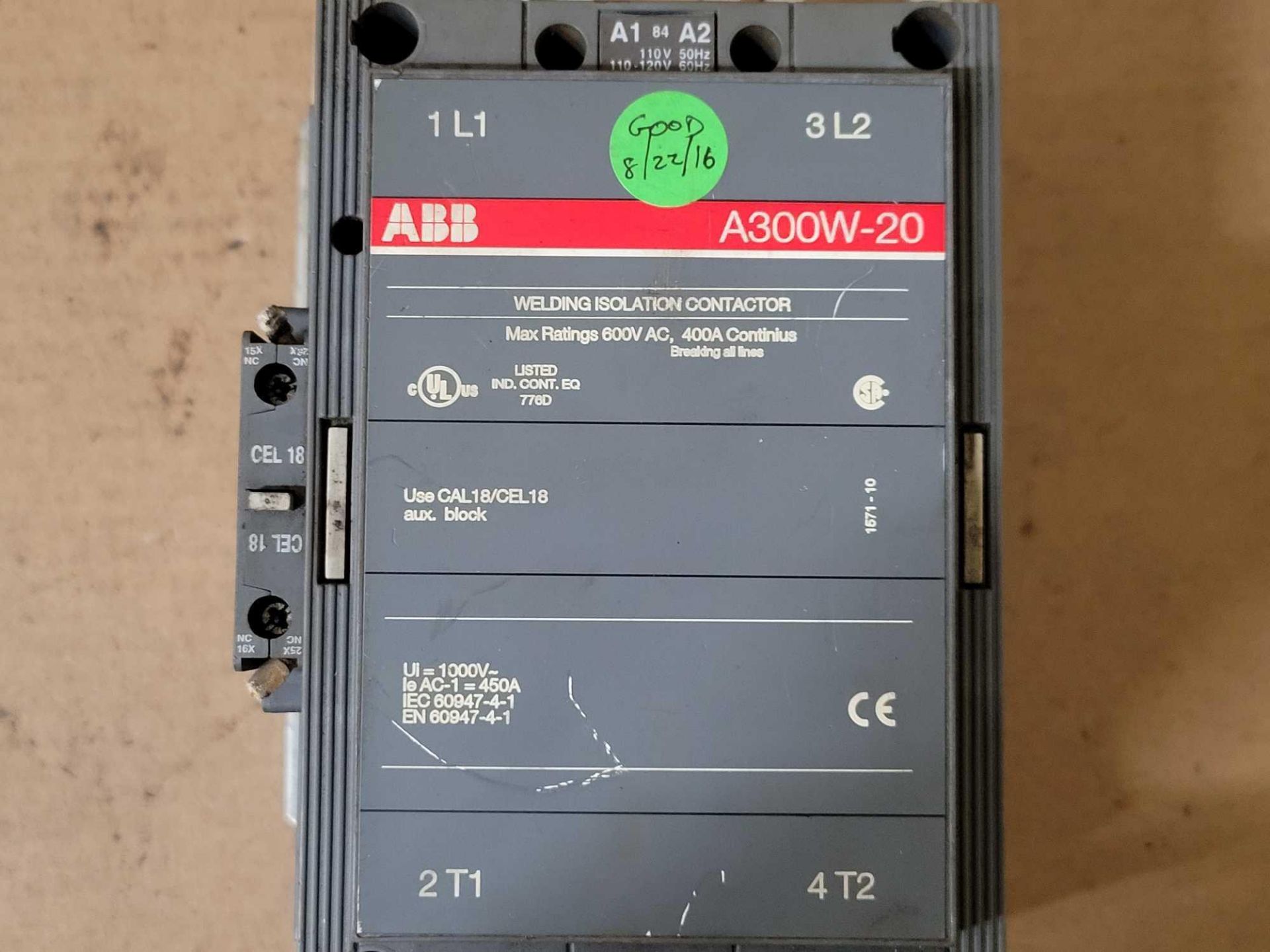 LOT OF 2 ABB A300W-20 WELDING ISOLATION CONTACTOR - Image 3 of 5