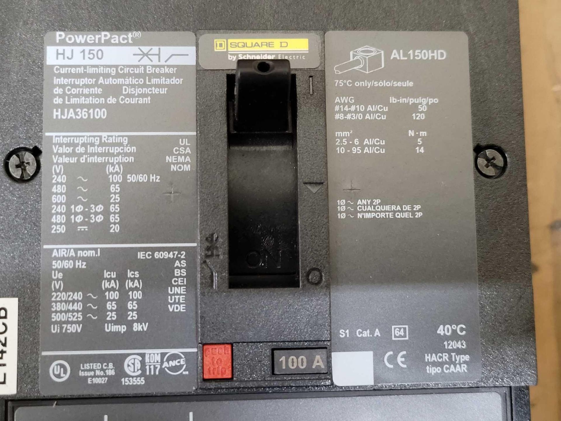 LOT OF 3 SQUARE D HJA36100 100 AMP CIRCUIT BREAKER - Image 3 of 3