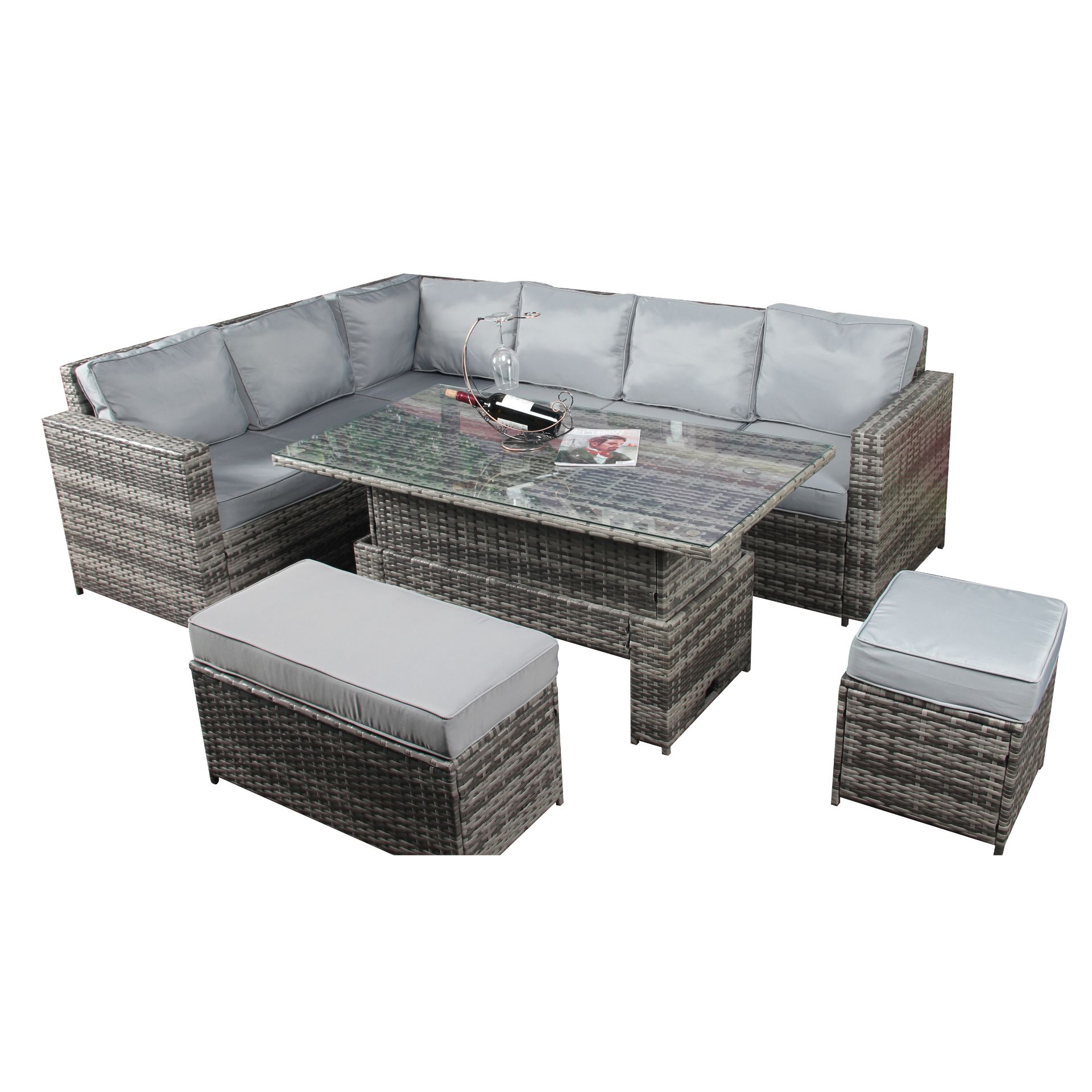 Brand new Rattan set 8 seater corner set with rise and lowering table *PLUS VAT*