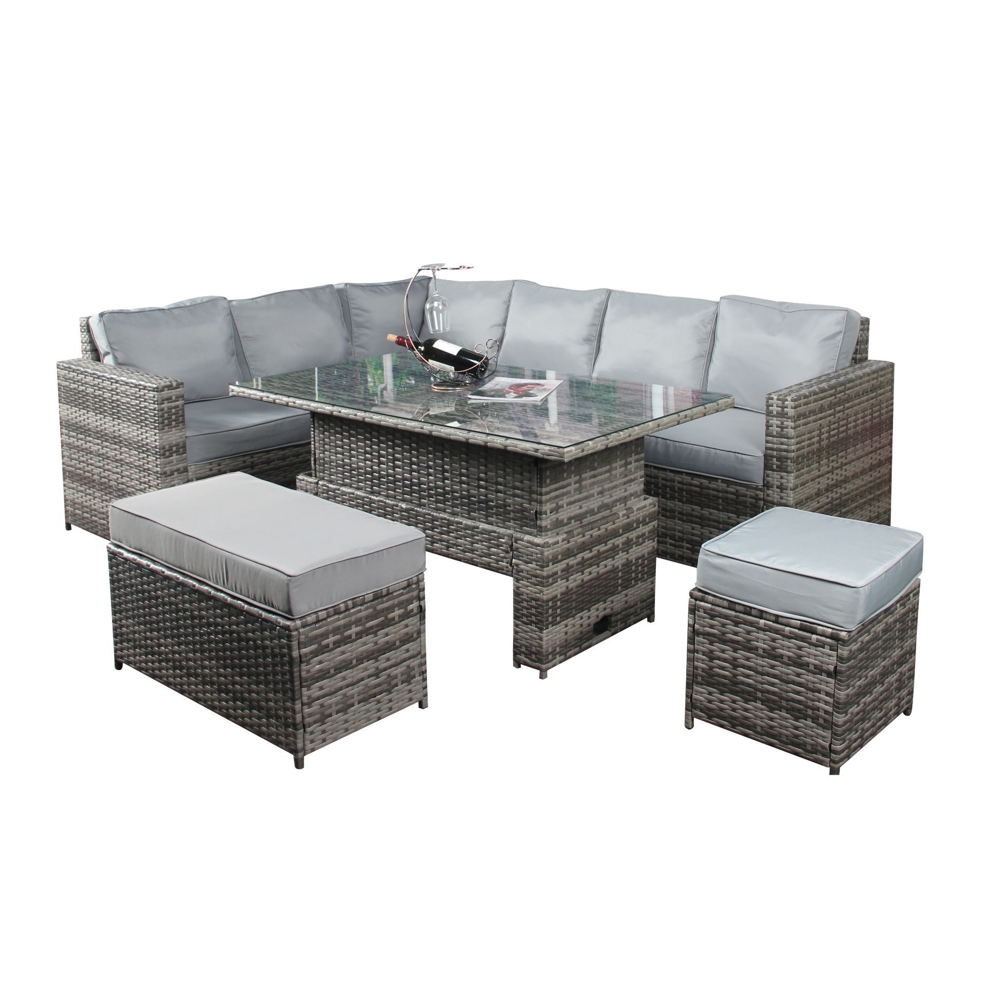 Brand new Rattan set 8 seater corner set with rise and lowering table *PLUS VAT* - Image 2 of 9