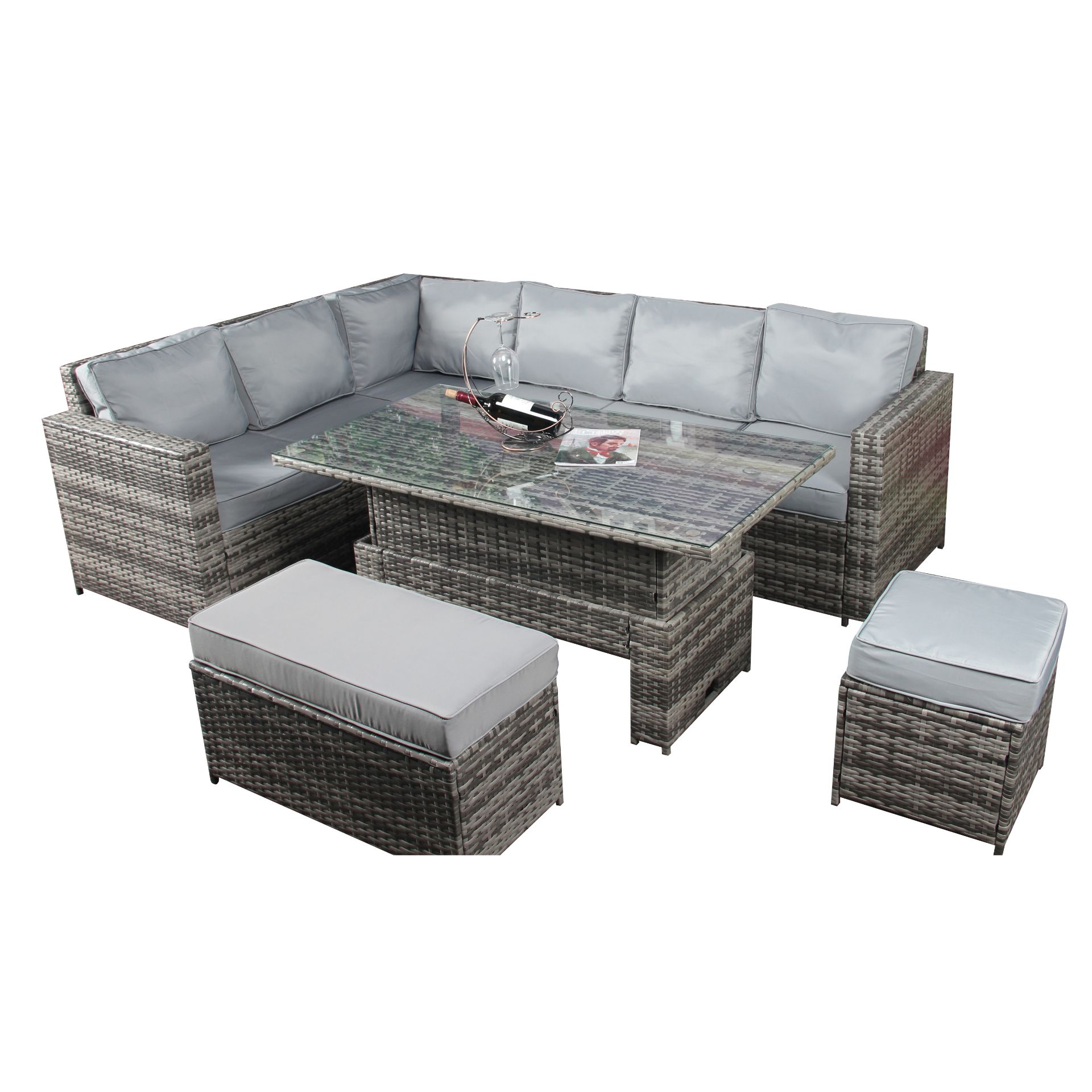 Brand new Rattan set 8 seater corner set with rise and lowering table *PLUS VAT* - Image 2 of 9