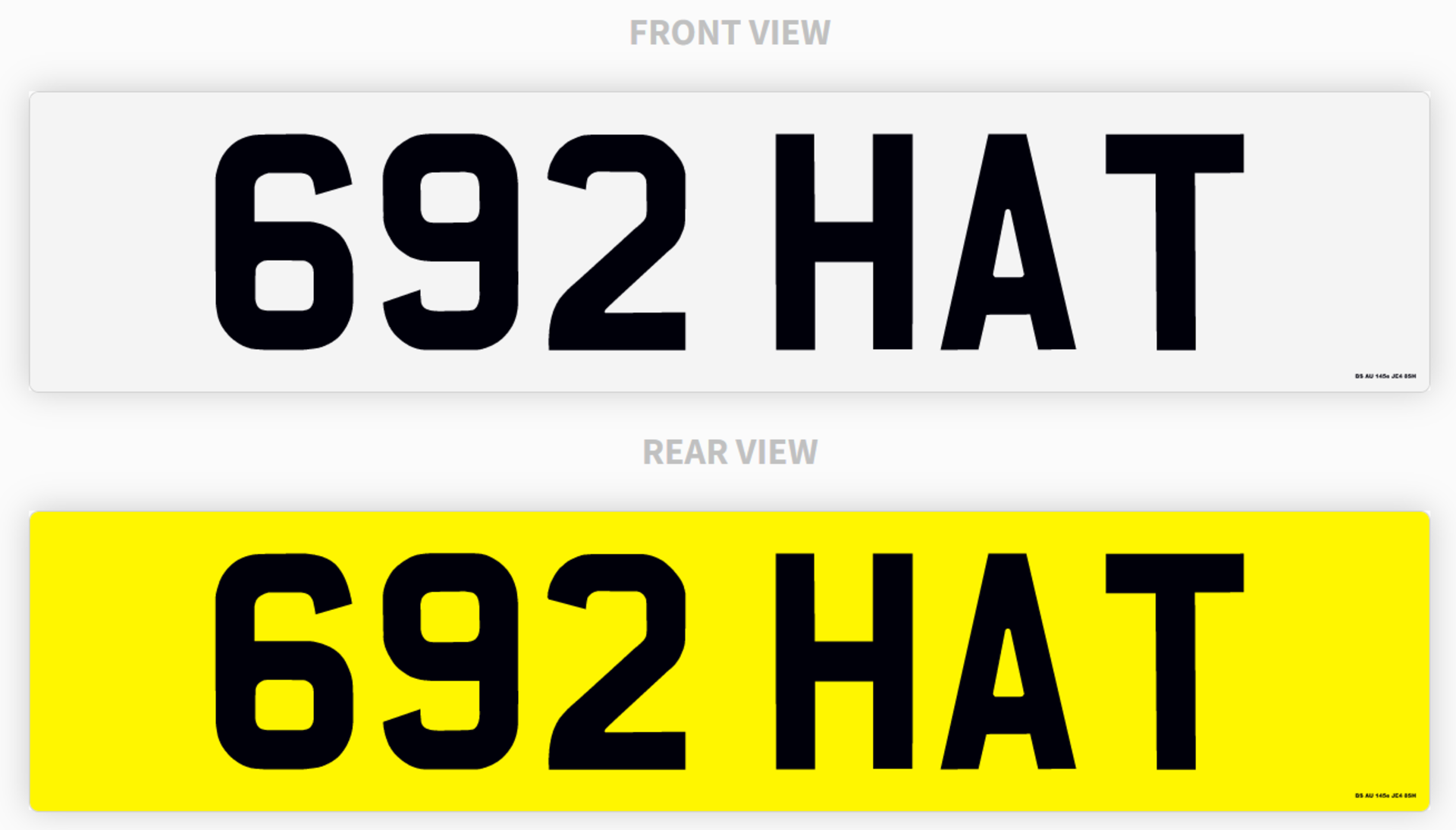 PRIVATE REGISTRATION "692 HAT" NO VAT