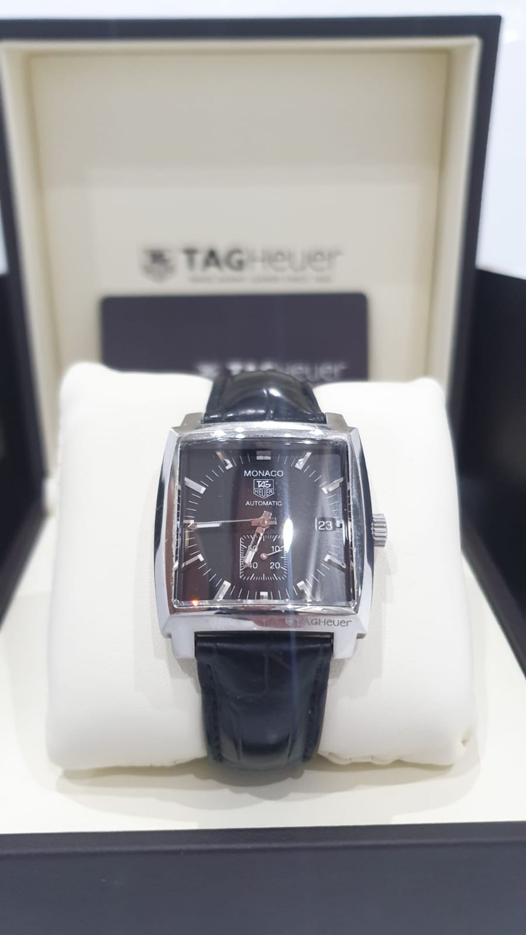 TAG HEUER MONACO CALIBRE 6 AUTOMATIC MENS BLACK WATCH WITH BOX & GUARANTEE CARD *NO VAT* - Image 3 of 14