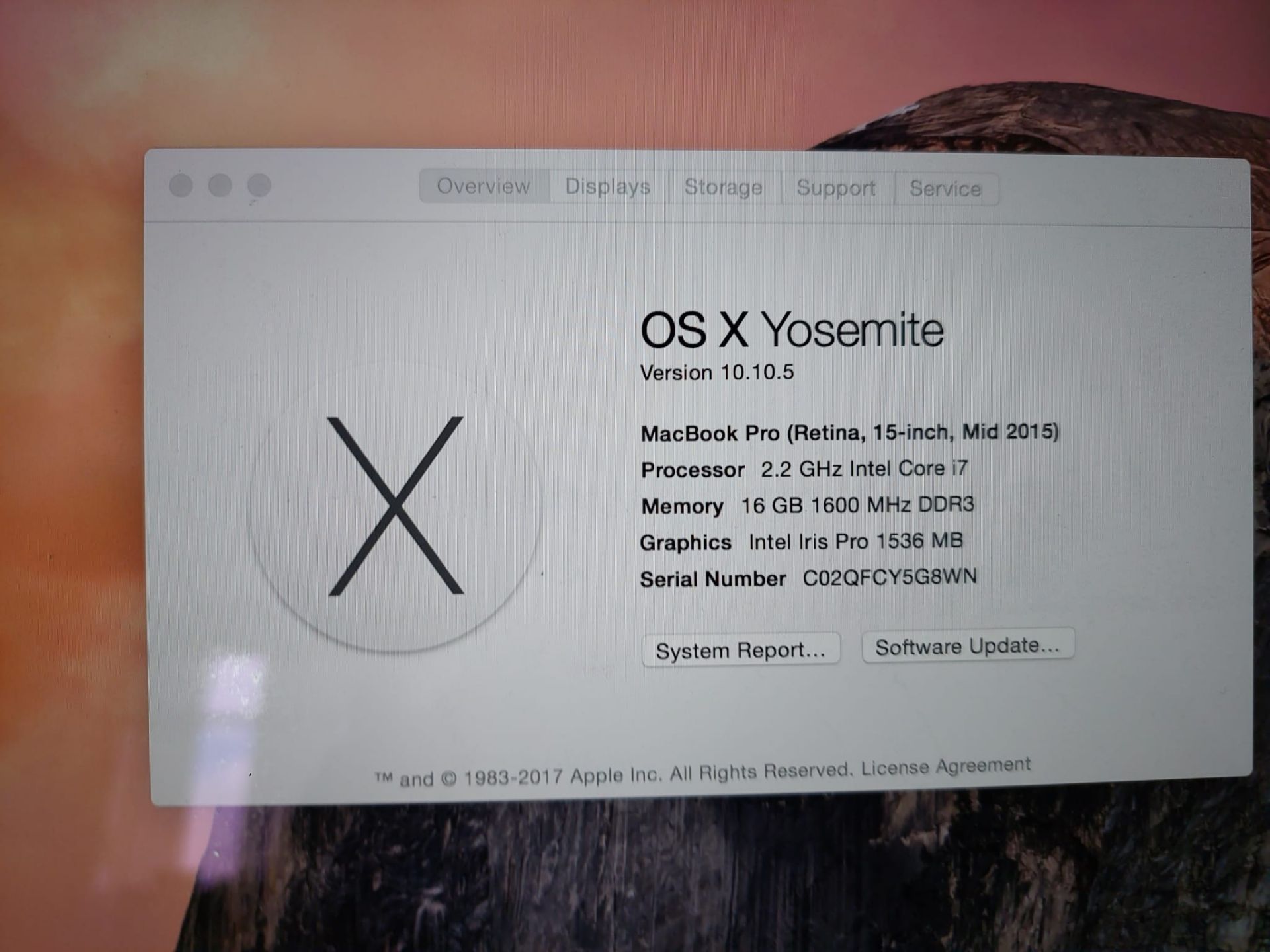 Apple 2015 Macbook Pro Retina w/ 15 Inch Display and Intel i7 CPU *NO VAT* - Image 12 of 13