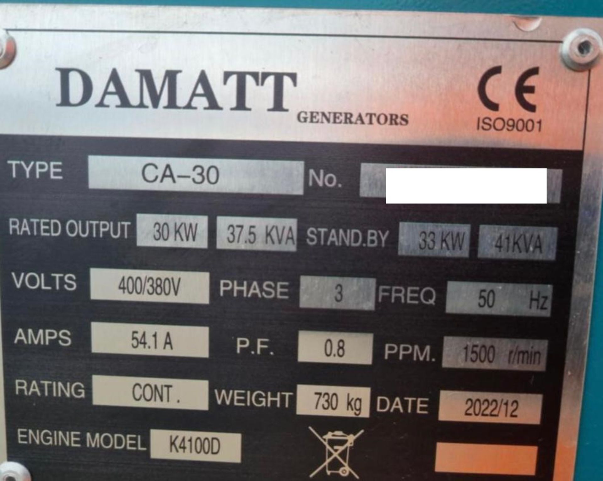 New/Unused 2022 Damatt 41KvA Diesel Generator *PLUS VAT* - Image 6 of 6