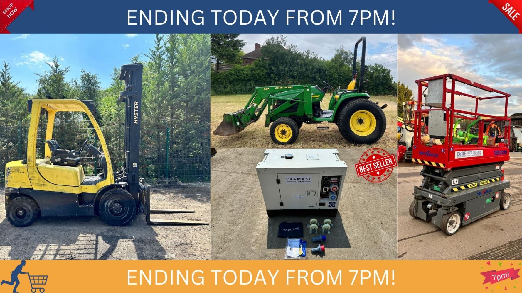 SKYJACK ELECTRIC LIFTS, 2.5T FORKLIFTS, GO-KARTS, SWEEPERS, 40FT SHIPPING CONTAINER, 2020 ELECTRIC SCISSOR LIFT, TRACTOR Ends Wednesday From 7pm