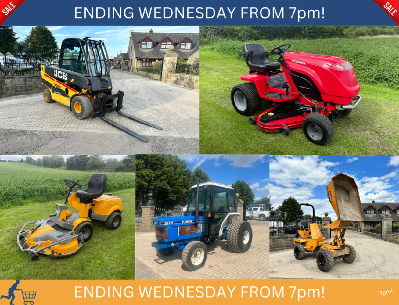 ENDS FROM 7pm WEDNESDAY! COUNTAX, STIGA, HAYTER MOWERS, HIGH TIP DUMPER, JCB TLT 35D TELETRUK, MERCEDES GLA, FORD TRACTOR & MUCH MORE