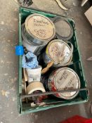 4 TINS PAINT, FILLER AND MASKING TAPE AND GREEN TRAY LOT 272