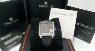 TAG HEUER MONACO CALIBRE AUTOMATIC MENS BLACK WATCH WITH BOX & GUARANTEE CARD NO VAT