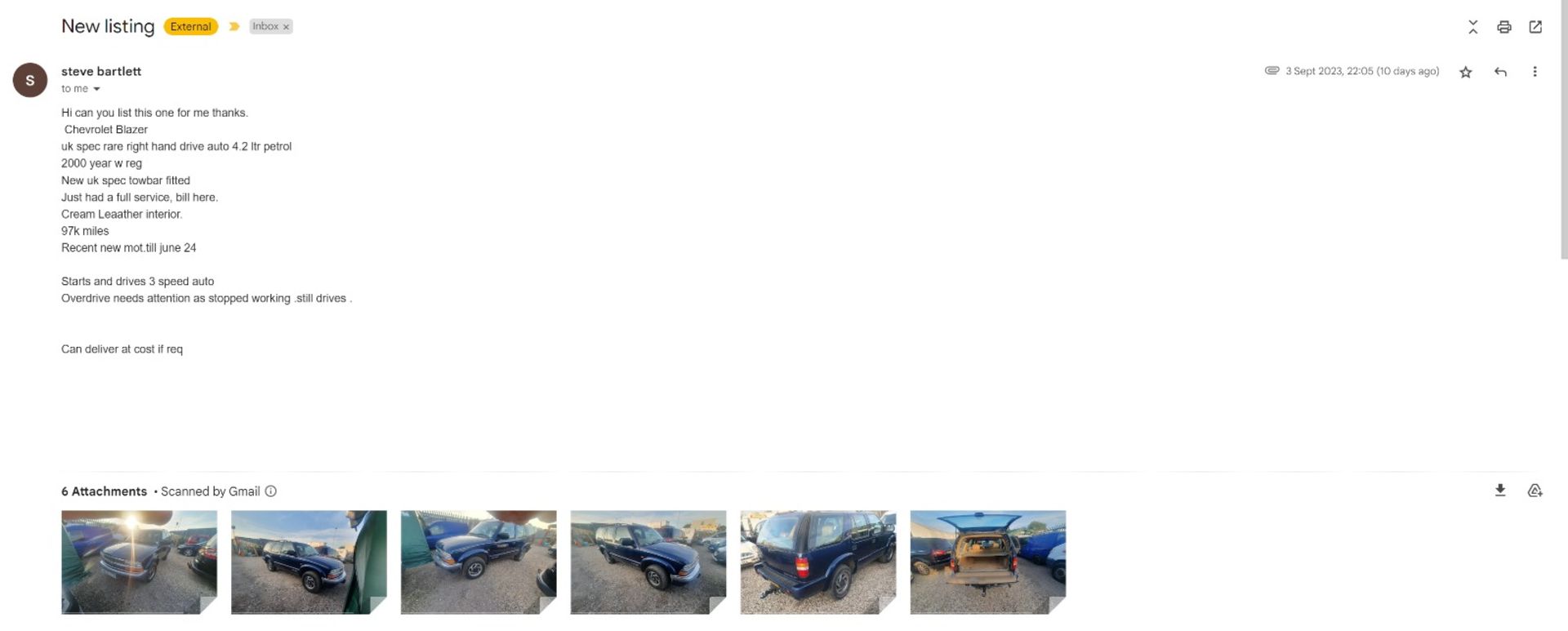 2000 CHEVROLET GMC BLAZER V6 AUTO BLUE SUV *NO VAT* - Image 14 of 14