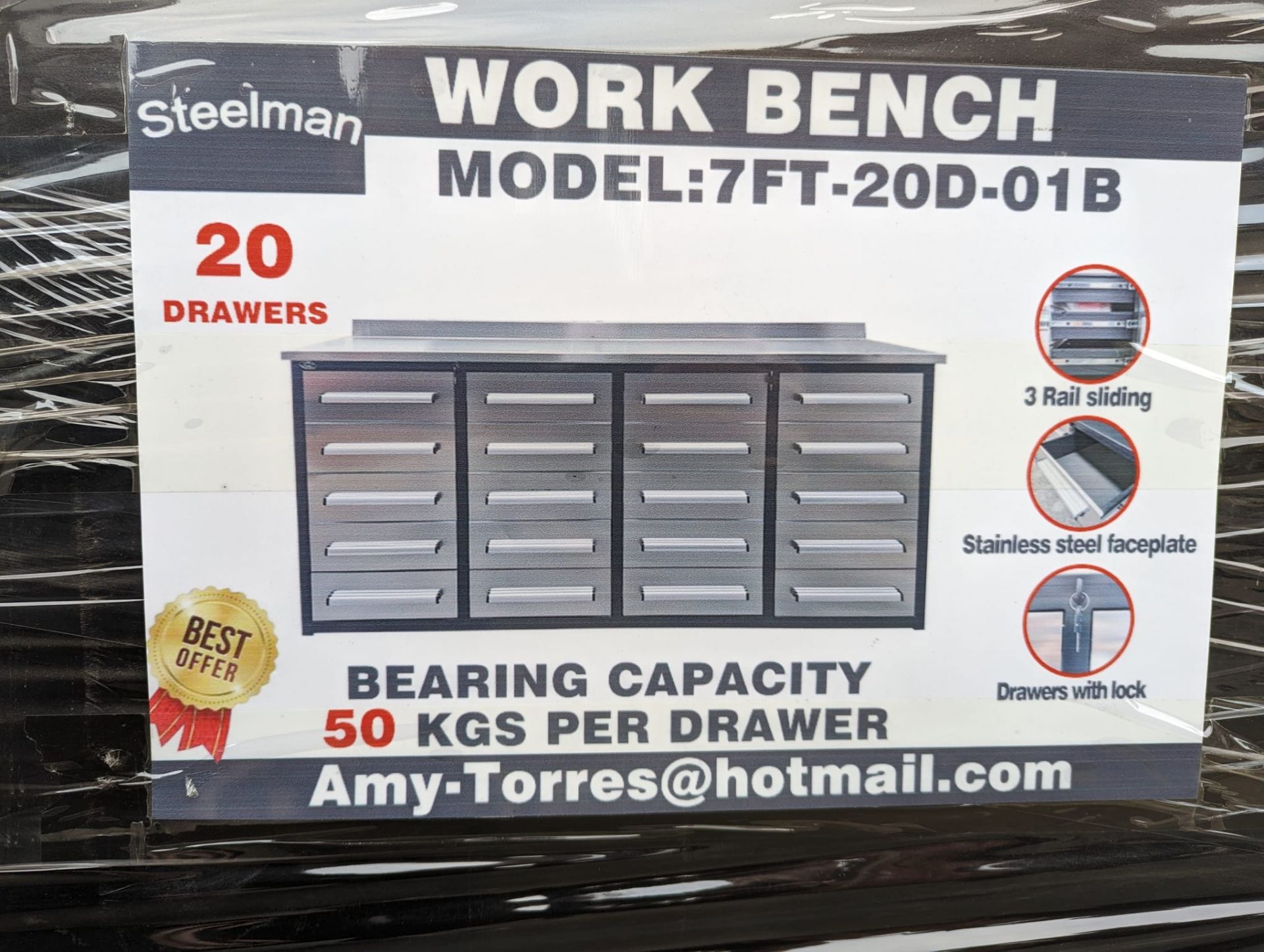 Unused Steelman 7ft Work Bench with 20 Drawers - Image 3 of 3