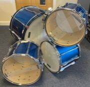 Matching set of 22" bass drum, 2 14 x 12" snare drum and 14 x 12" tenor drum