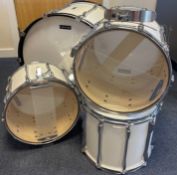 Marching set of 22" bass drum, 2 14 x 12" snare drum and 14 x 12" tenor drum