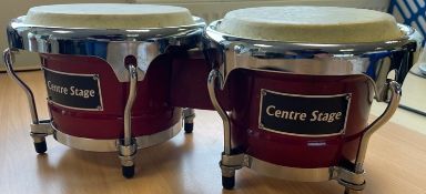 Pair bongo drums with carry case and stand