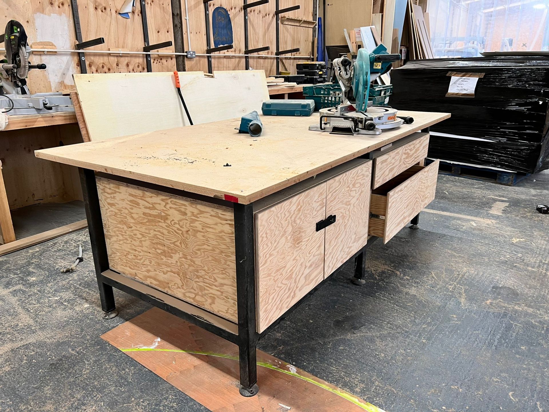 8X4FT Bench fitted drawers and cupboards powder coated metal frame with adjustable legs - Image 2 of 5