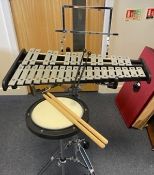 Home practice set of glockenspiel, practice drum pad and stand and beaters, in carry case