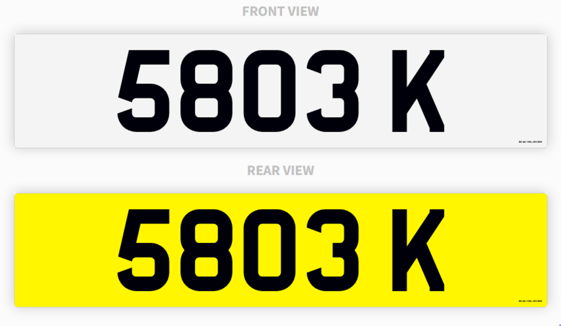 PRIVATE REGISTRATION "5803 K" *PLUS VAT*